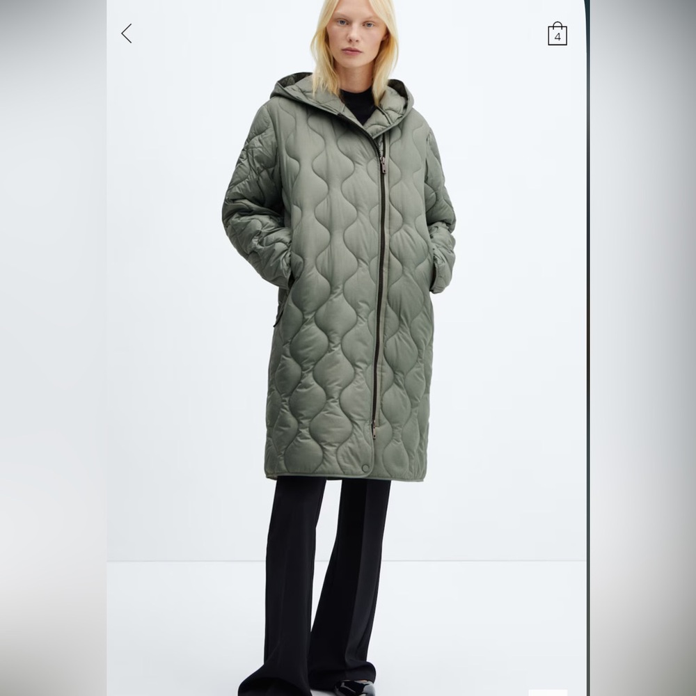 Mango Hood Light Green Puffer Coat